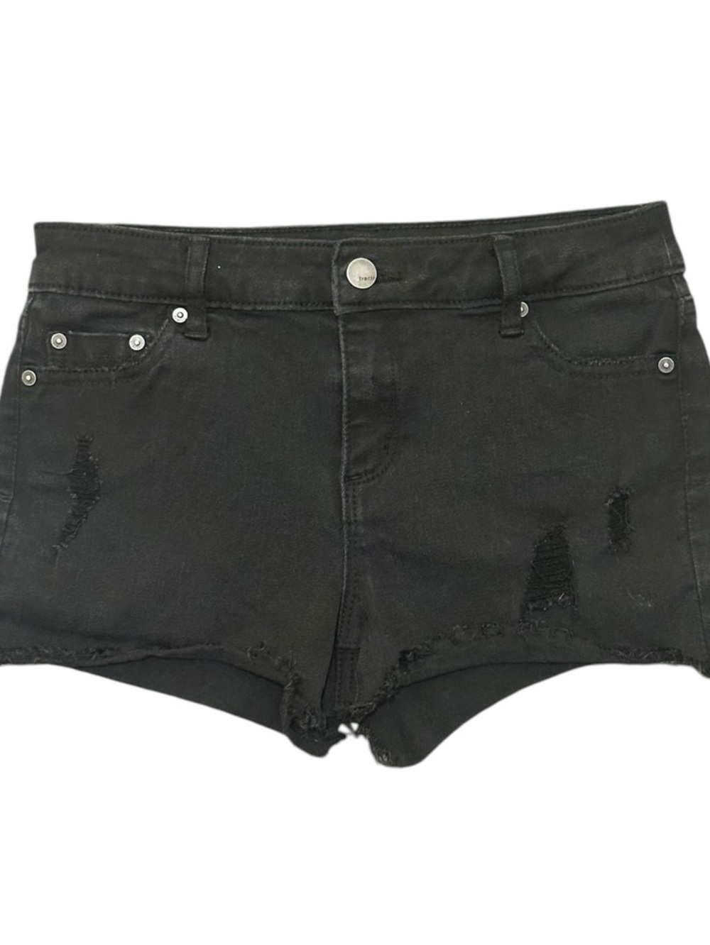 Girl's Tractr Destroyed Black Brittany 5-Pocket Frayed Denim Shorts - Size 12
